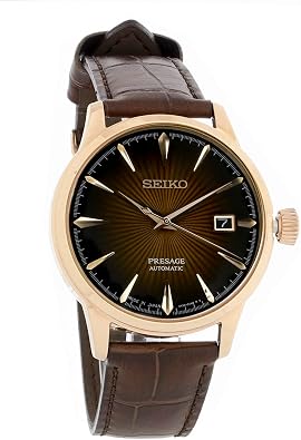 Suggested Seiko Presage Cocktail Time SRPB46 watch with a burgundy dial and brown leather strap